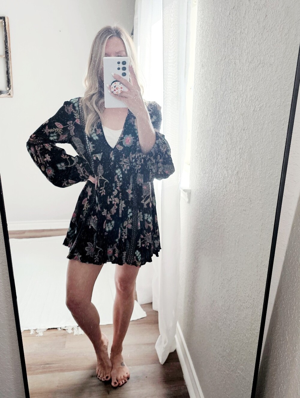 Free People Just The Two Of Us Top Tunic Dress Black Floral Botanical Women XS - Picture 4 of 16